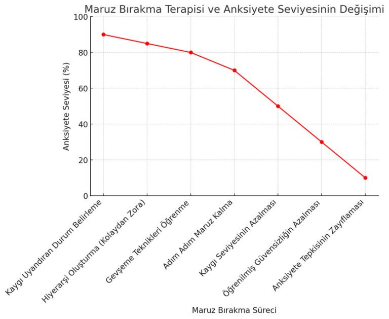 anksiyete tedavisi için etkili bir yöntem olan maruz bırakma terapisinin nasıl işe yaradığını gösteren bir tablo